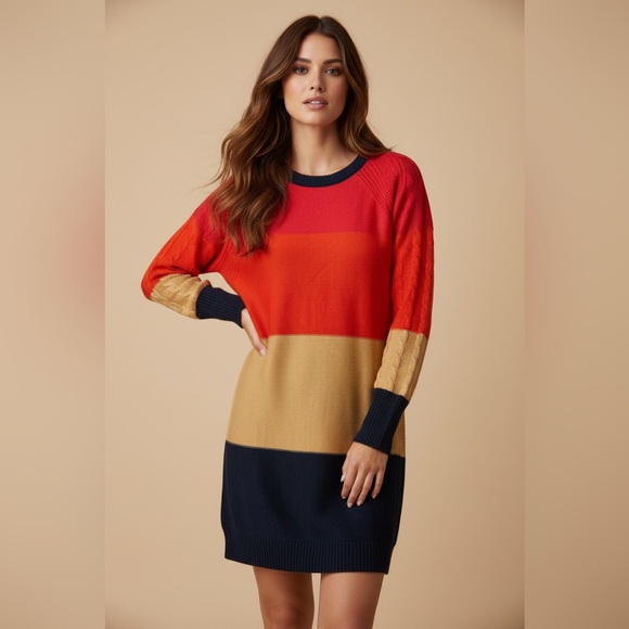 LuLaRoe Dresses & Skirts - LuLaRoe Lauren Sweater Dress • Pink Orange Tan Blue Block • Sweater Knit